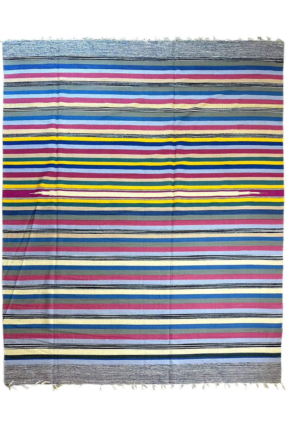 Kilim dhurrie rug with multicolored horizontal stripes and fringes, 200x300 cm