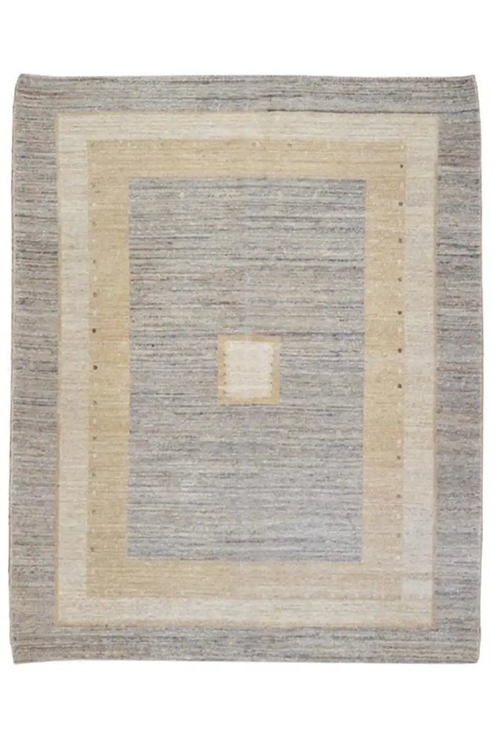 Kilim rug with a square design in light gray and beige, small central square