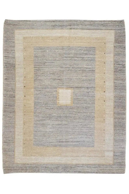 Kilim rug with a square design in light gray and beige, small central square