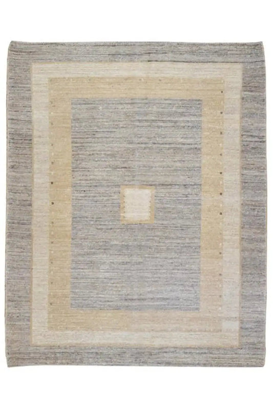 Kilim rug with a square design in light gray and beige, small central square