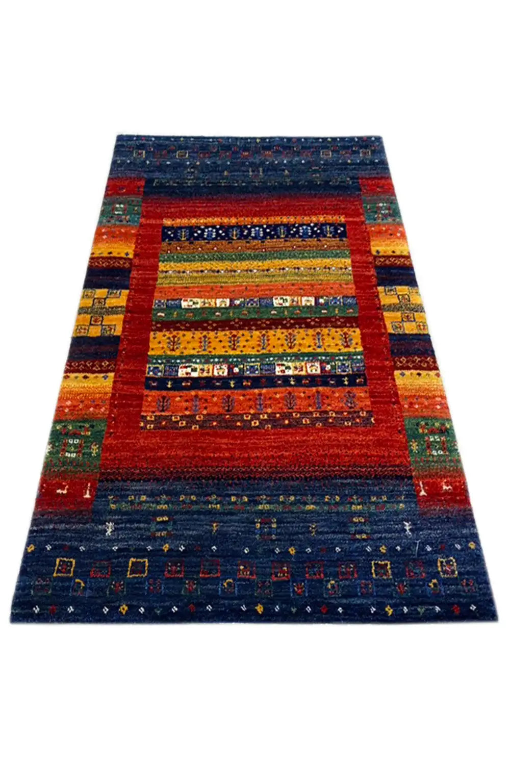 Gabbeh rug 122x79 cm, rectangular, geometric pattern in blue and red