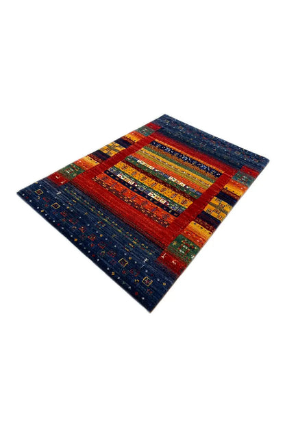 Gabbeh rug 122x79 cm spread out, diagonal view of the color pattern