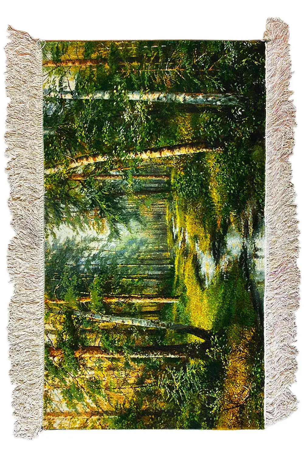 Tapestry 101x54 cm with a close-up forest path motif, tassel details on all edges