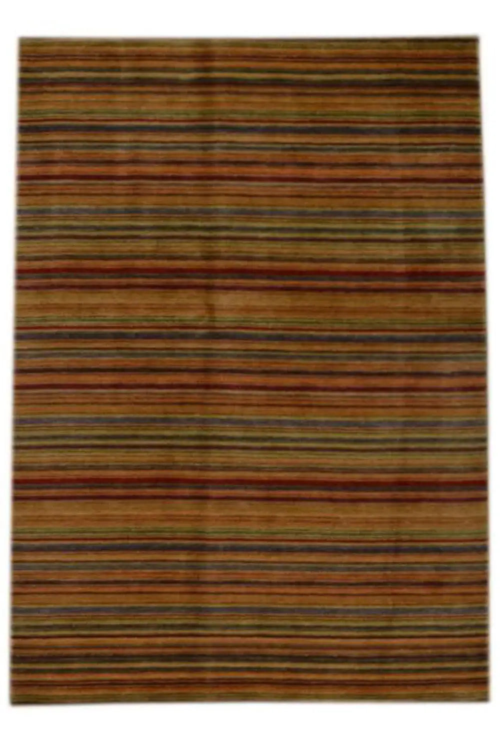 Oriental rug, rectangular, horizontal multicolored stripes, smooth surface