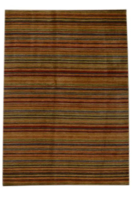 Oriental rug, rectangular, horizontal multicolored stripes, smooth surface