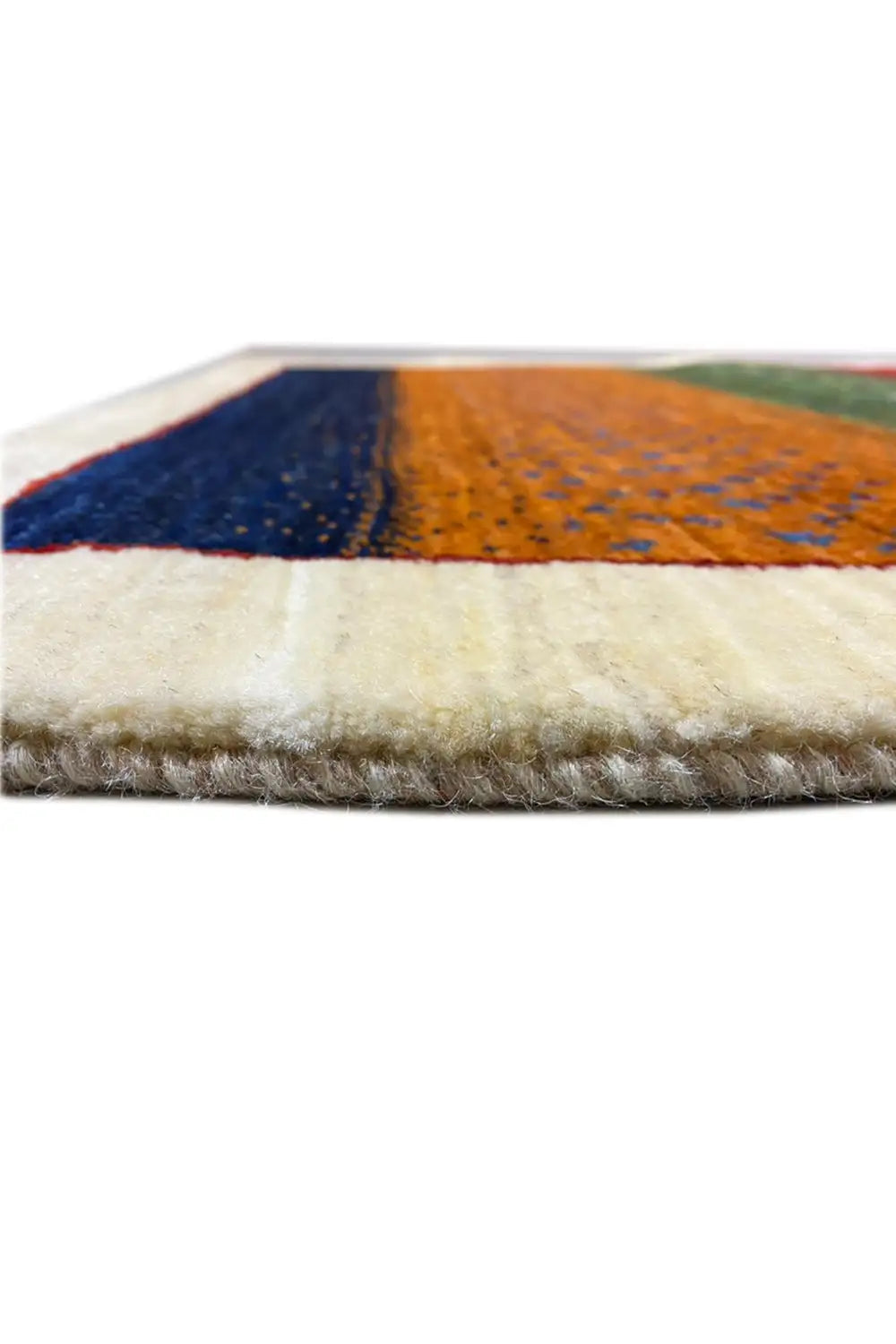 Gabbeh rug 127x80 cm, close-up of the edge with a soft pile and dense weave structure