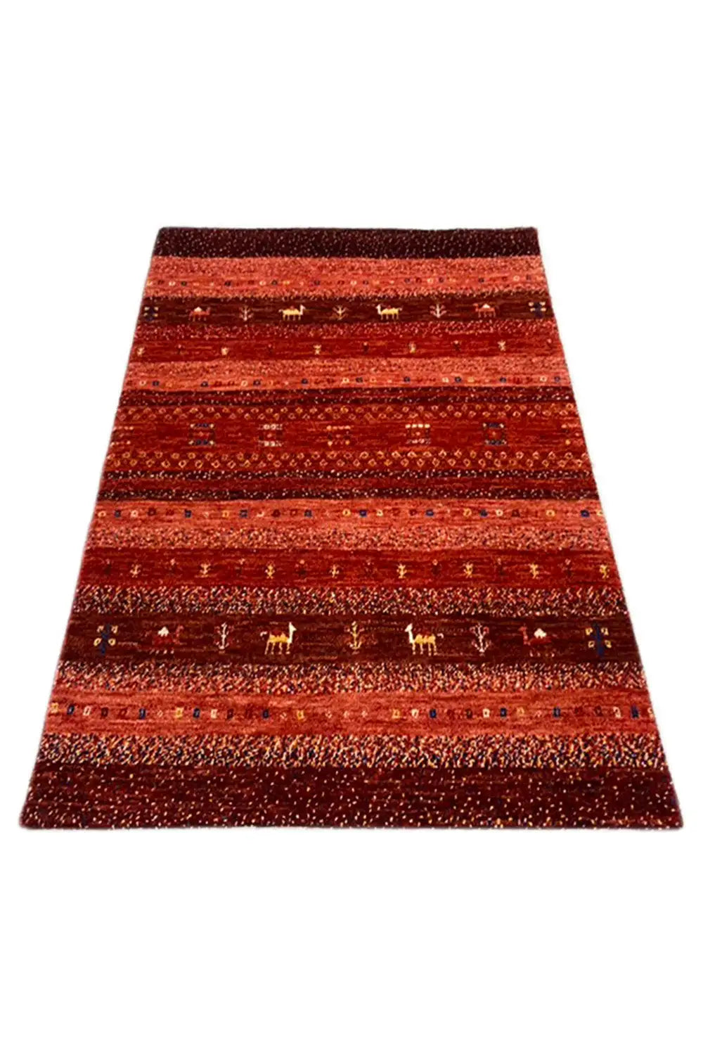 Gabbeh rug, reddish-brown, laid diagonally, with broad stripes and ornaments
