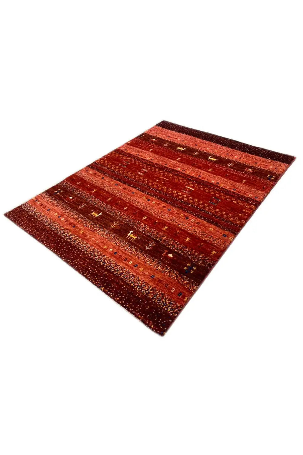 Gabbeh rug, reddish brown, with horizontal decorative stripes and rows of small motifs