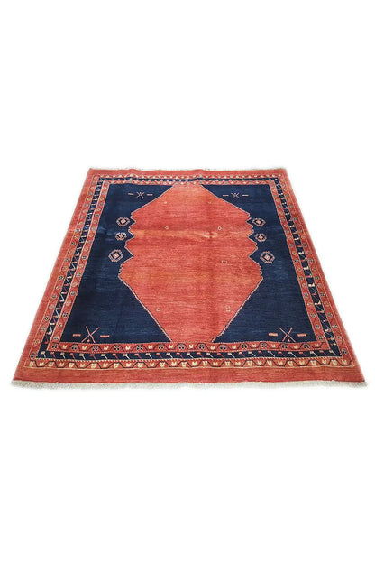 Yalameh rug 210x199 cm, red-orange field with a blue border pattern