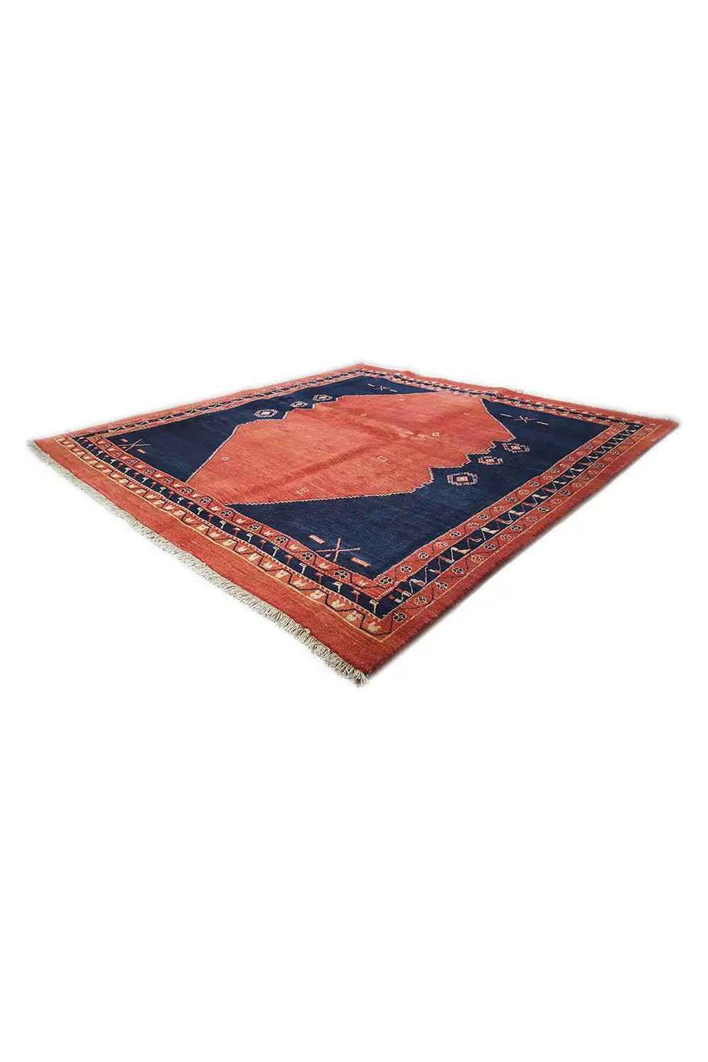 Yalameh rug 210x199 cm, blue-red fields with diamond and cross motifs