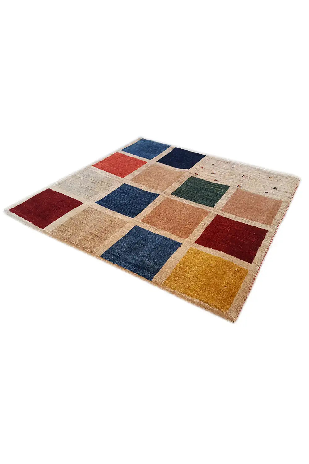 Gabbeh rug 81x76 cm with multicolored squares on a light background