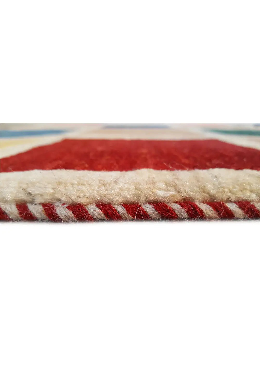 Gabbeh rug 81x76 cm with a bound edge and fringes at the rug’s end