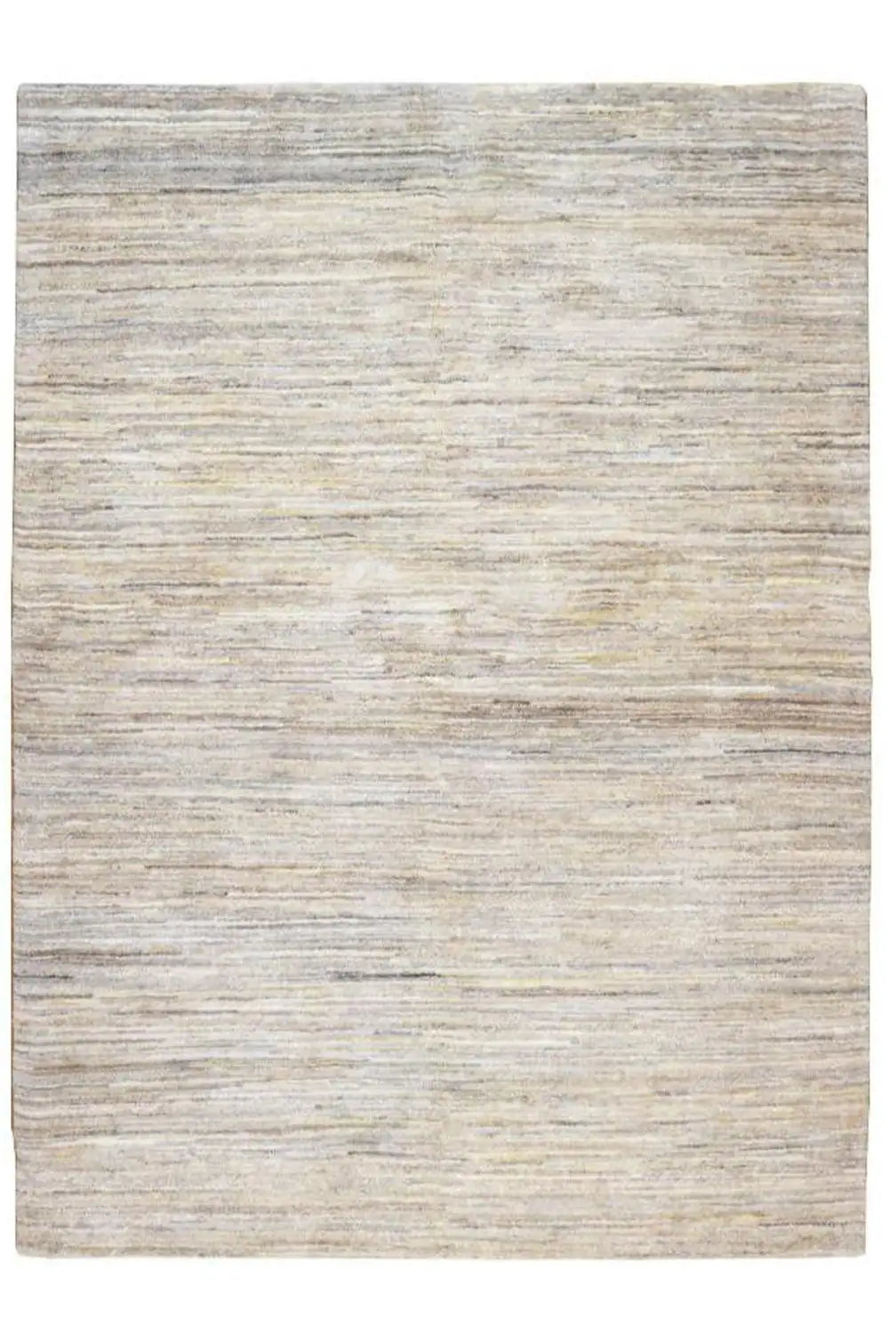 Natural gabbeh rug, square view with a fine gray-beige striped pattern