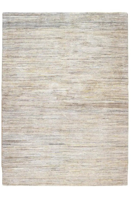 Natural gabbeh rug, square view with a fine gray-beige striped pattern
