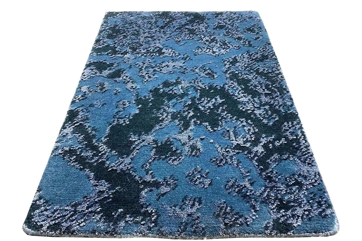 Designer rug 60x40 cm, blue rug with an abstract ornamental pattern, rectangular