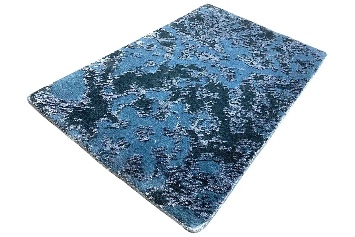 Designer rug 60x40 cm, blue abstract pattern, rectangular perspective