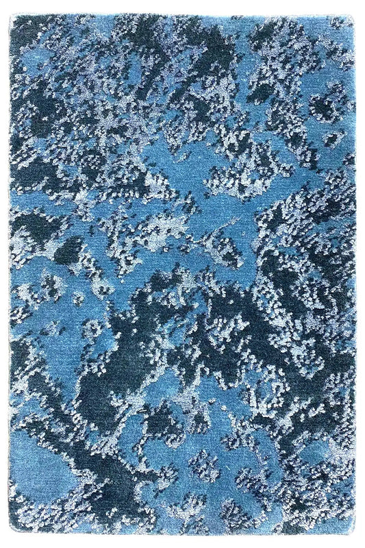 Designer rug 60x40 cm, blue, abstract pattern with dark speckles