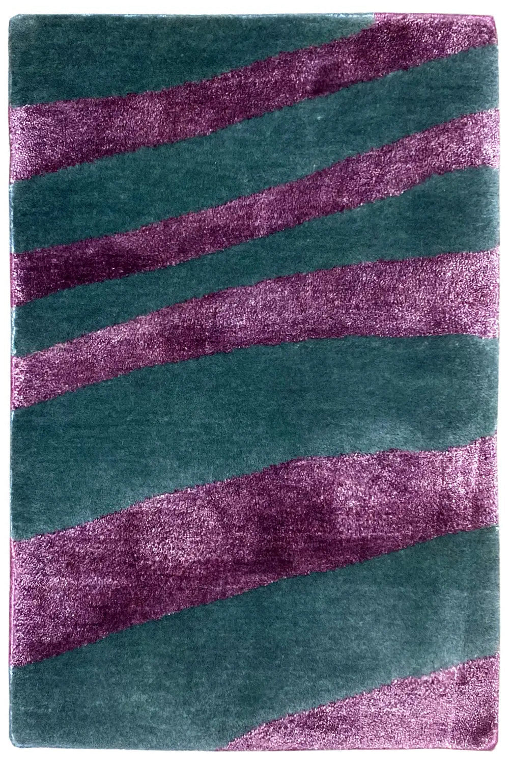 Rectangular designer rug with petrol-green and purple stripes, 60x40 cm