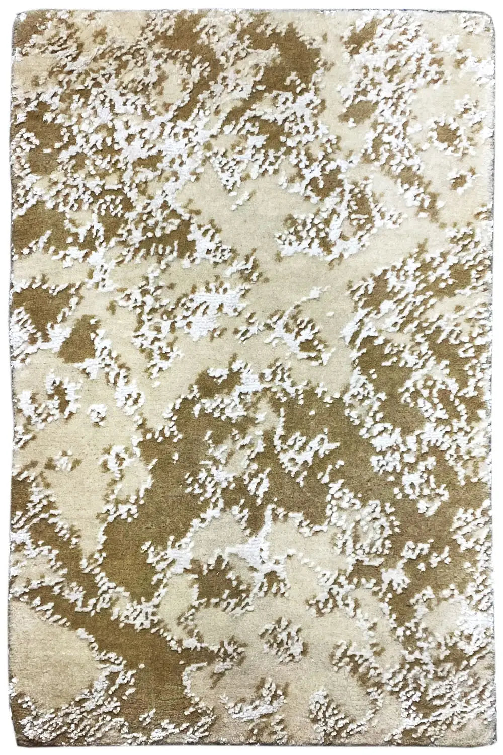 Rectangular designer rug: beige pile with a white abstract pattern, 60x40 cm