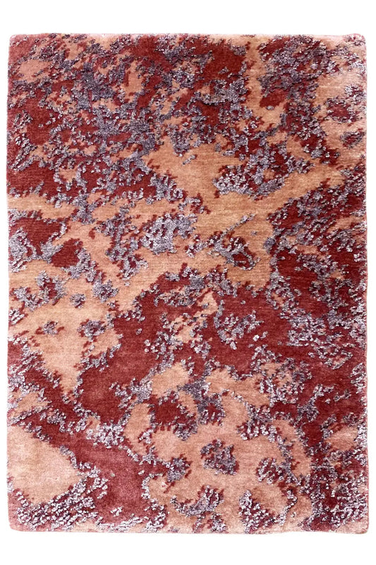 Designer rug with an abstract vintage pattern in burgundy, beige, and dark blue