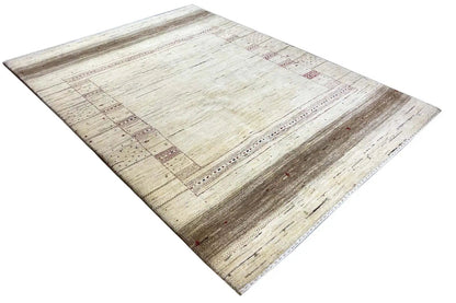 Lori gabbeh rug with oriental-style borders in light beige and brown