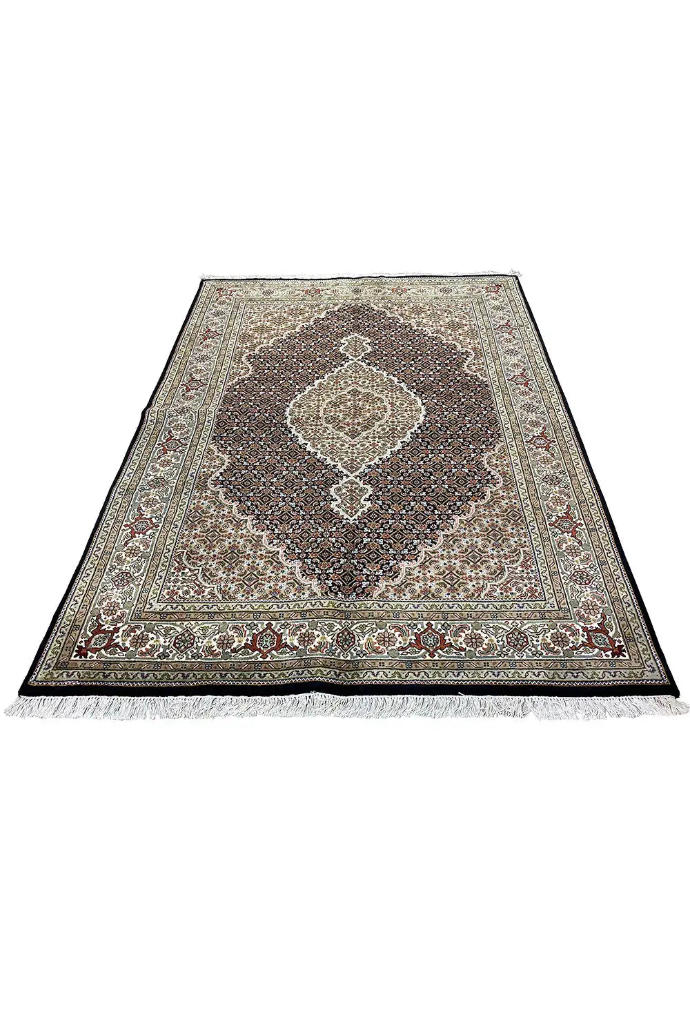 Indo Tabriz carpet, brown-grey field with central medallion and ornamental border