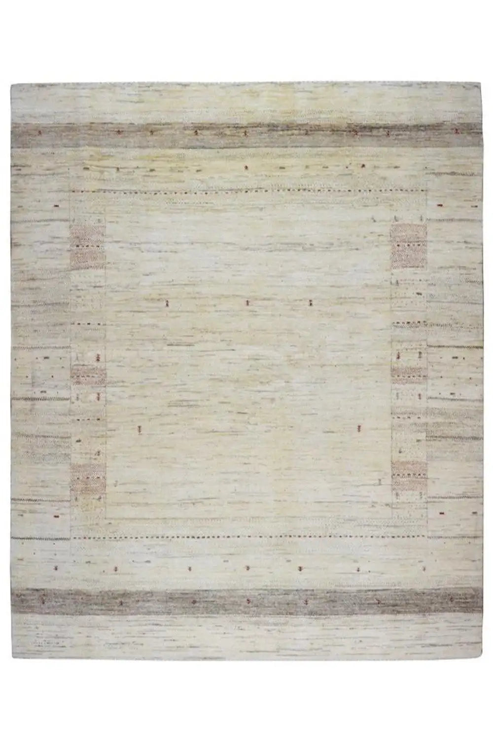 Gabbeh Lori rug 250x205 cm: centered pattern in light beige with grid dots