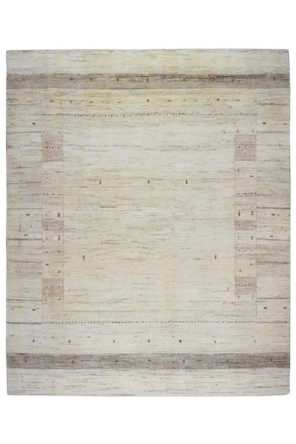 Gabbeh Lori rug 250x205 cm: centered pattern in light beige with grid dots