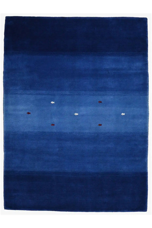 Blue Gabbeh rug with central dot pattern, approx. 176×129 cm
