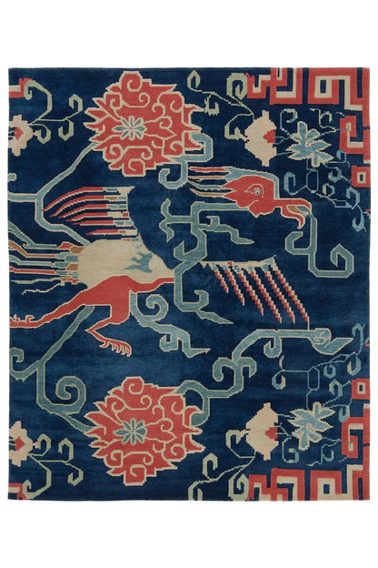 Bo Hamsa rug 304x253 cm: full front view with a blue ornamental design