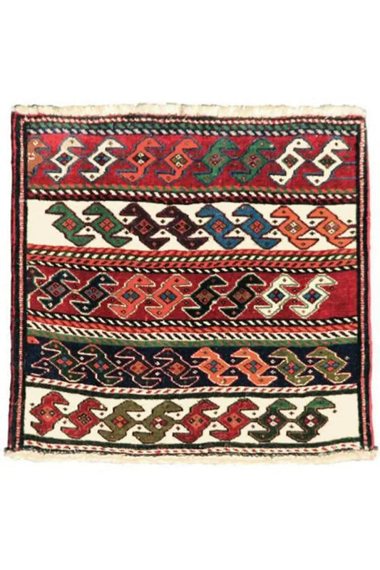 Qashqai rug by Poschti, 60x58 cm: square vintage pattern with fringes