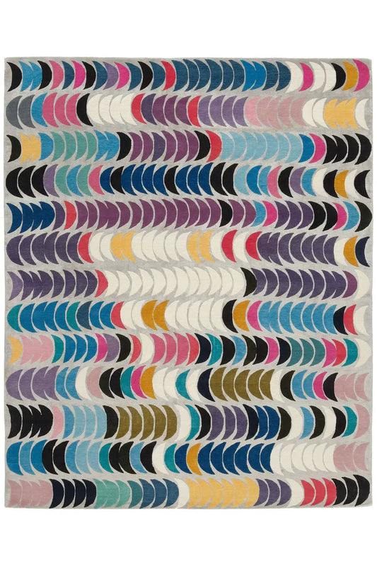Square rug with a multicolored wave pattern