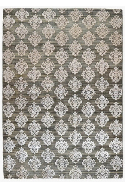Designer rug, rectangular: gray field with white ornamental medallions