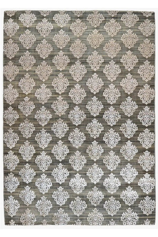 Designer rug, rectangular: gray field with white ornamental medallions