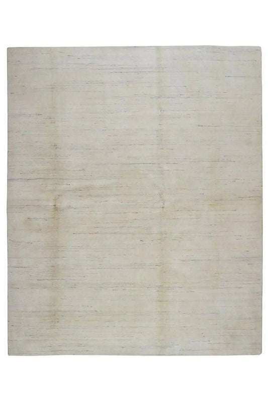Gabbeh rug (249x201 cm), appearing square, with a light beige surface and an even woven texture.
