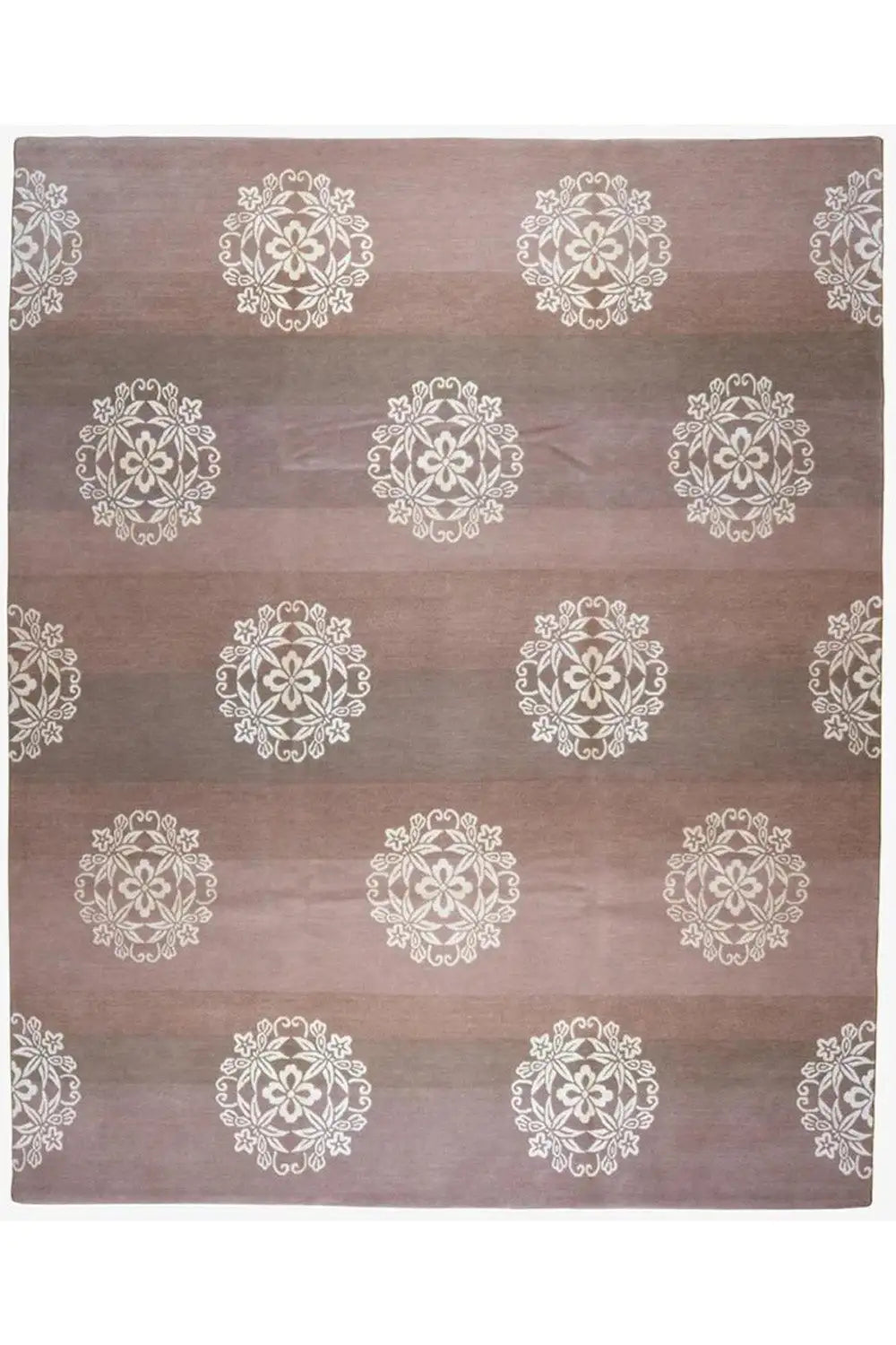 Designer rug in brown with a cream-colored mandala pattern