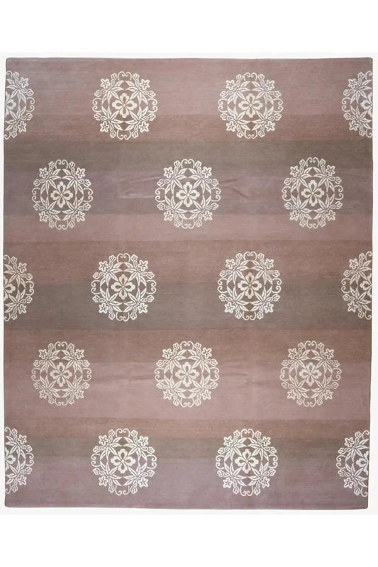 Designer rug in brown with a cream-colored mandala pattern