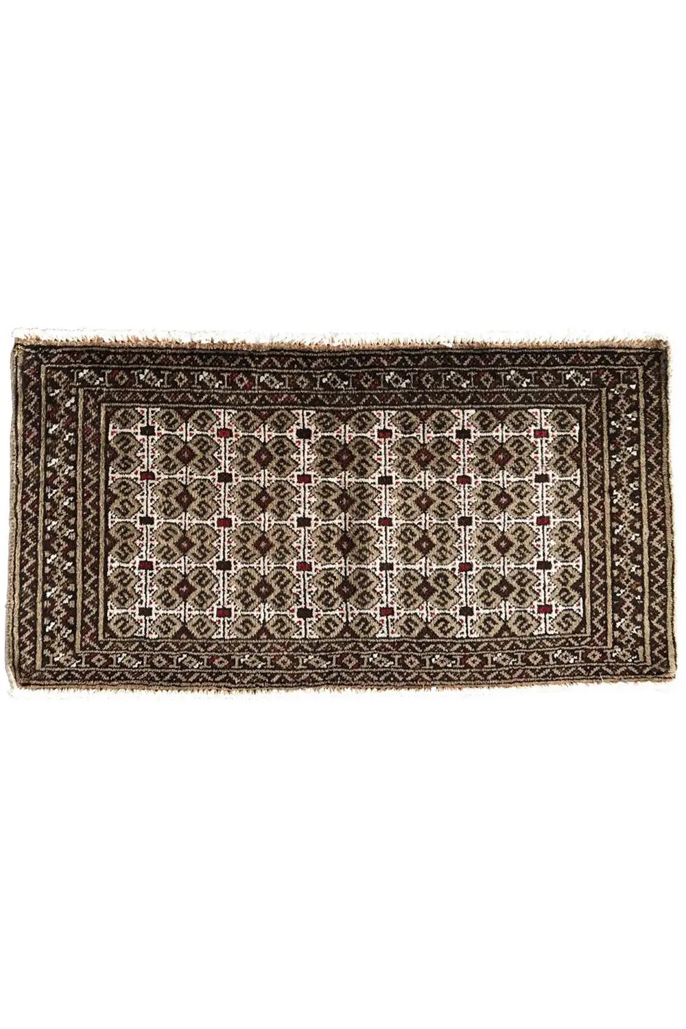 Turkmen carpet 100x52 cm laid flat: dark border with a light diamond pattern