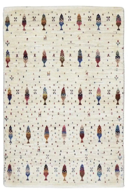 Cream Gabbeh rug with a regular figurative pattern, rectangular, approx. 117x78 cm