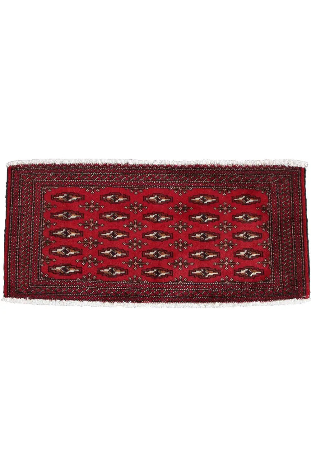 Poshti Turkmen carpet 104x48 cm, red field with repeated medallions