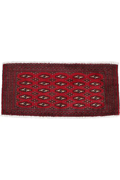 Poshti Turkmen carpet 104x48 cm, red field with repeated medallions
