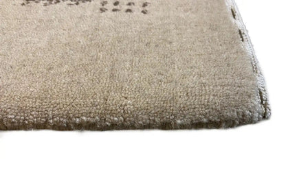 Gabbeh rug, light beige with a brown border, short pile at the edge, 200x150 cm
