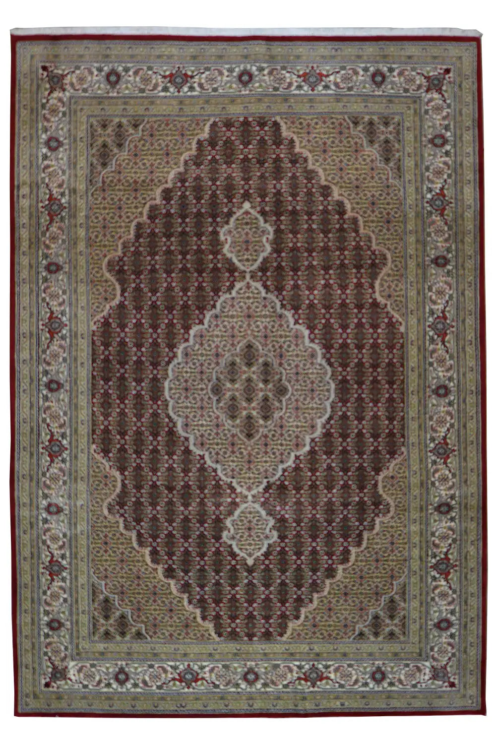 Indo Tabriz rug with medallion pattern, brown-beige, floral, rectangular
