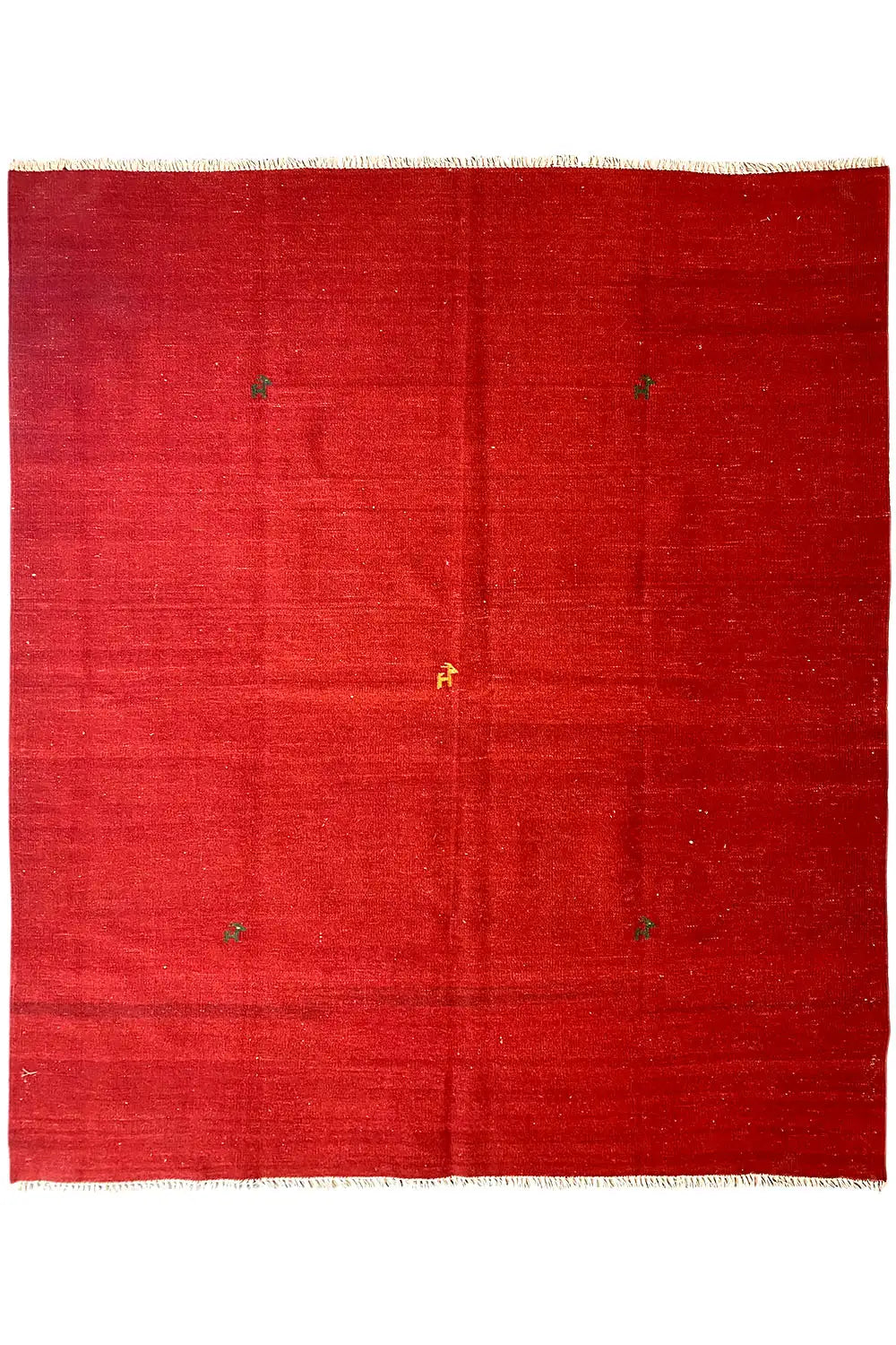 Red Qashqai kilim rug with fine fringes and small pattern accents