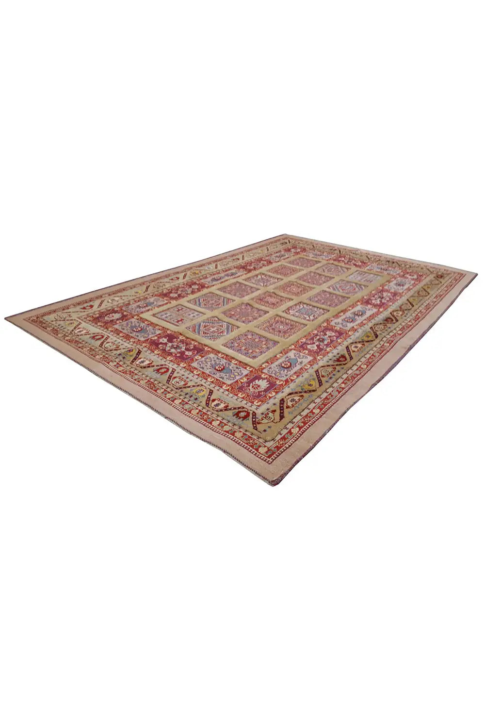 Soumak rug 220x149 cm, laid diagonally, geometric pattern in red/beige
