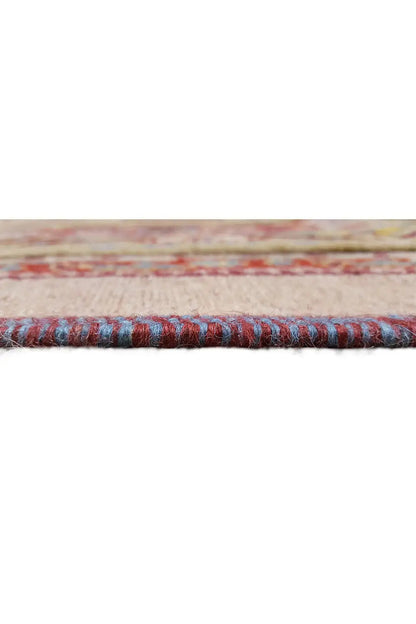 Soumakh rug: close-up of the bound edge and fringed selvage