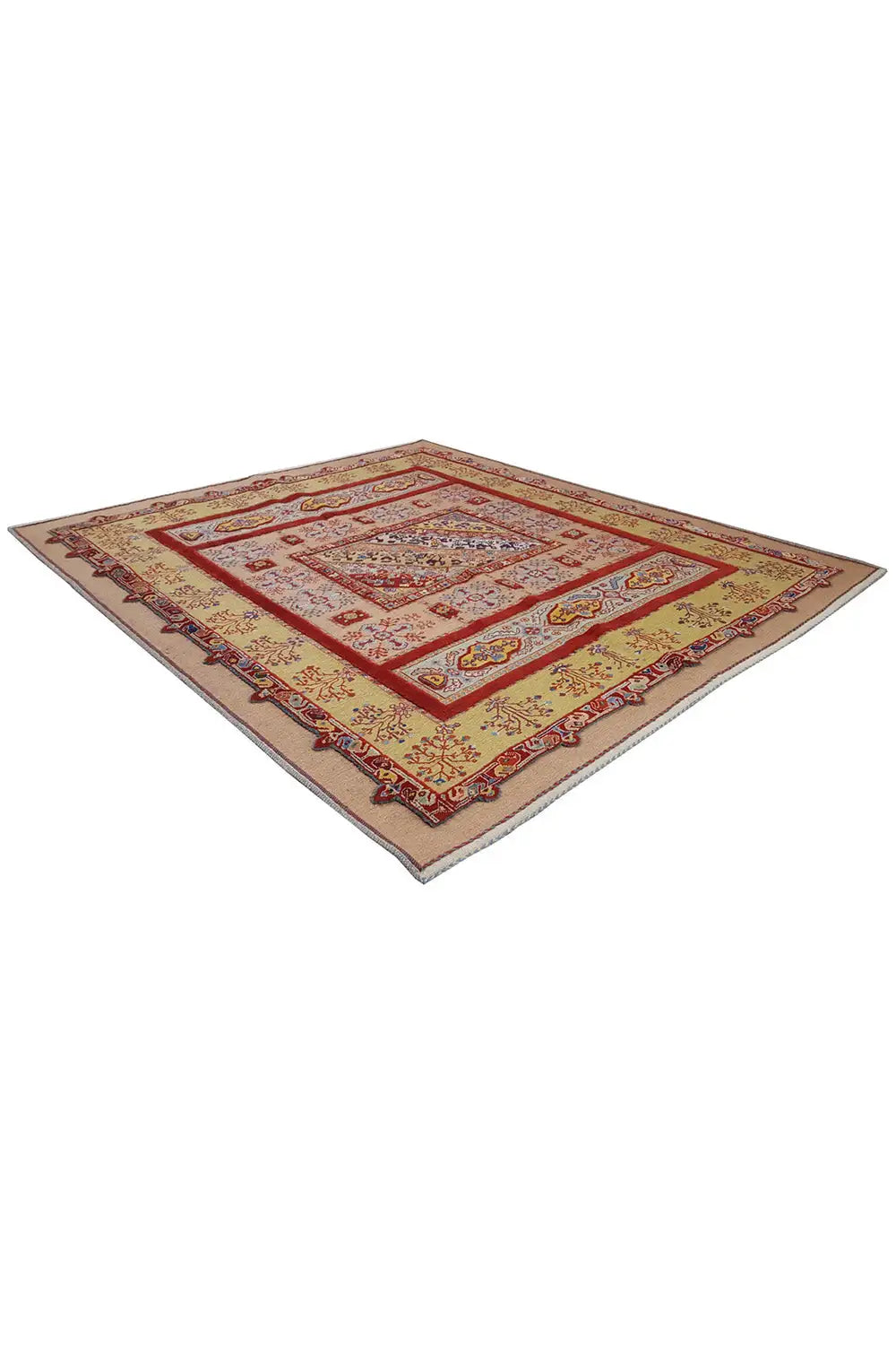 Soumak rug 172x155 cm with border ornaments in red, blue and beige