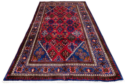 Rectangular Hamadan rug in blue and red with an ornamental border