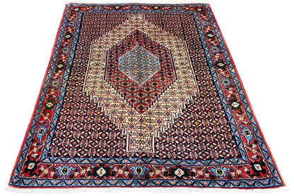 Hamadan rug with geometric medallion, multicolored border, and edge ornaments