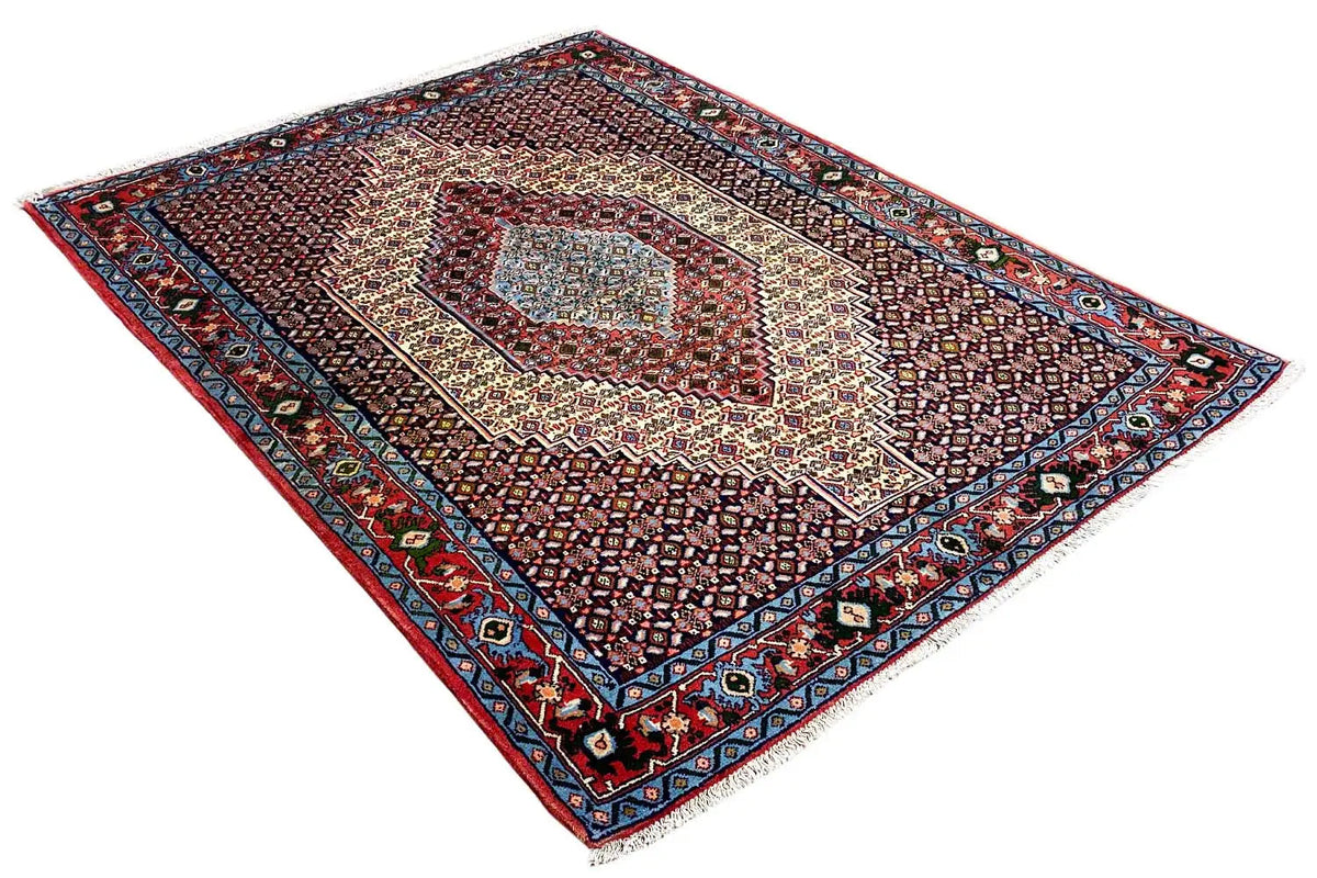Hamadan rug with a central medallion, intricate patterning, and a colorful border
